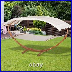 13' Wooden Arc Outdoor Standing Hammock Patio Curved Bed with Detachable Canopy