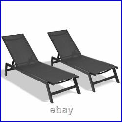 2PCS Pool Side Porch Chaise Lounge Chair Outdoor Patio Sun Bed Metal Legs Black