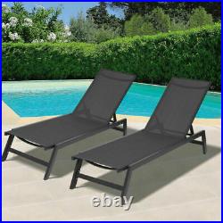 2PCS Pool Side Porch Chaise Lounge Chair Outdoor Patio Sun Bed Metal Legs Black
