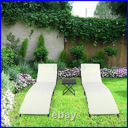 2Pcs Folding Bed Set Rattan Bed Iron Frame Bed Rattan Lounge Chair Patio Sun Bed
