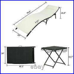 2Pcs Folding Bed Set Rattan Bed Iron Frame Bed Rattan Lounge Chair Patio Sun Bed