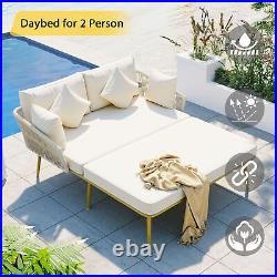 2Person Outdoor Poolside Patio Balcony Woven Nylon Rope Daybed Lounge Sofa Beige