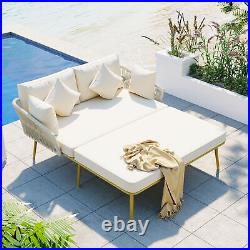 2Person Outdoor Poolside Patio Balcony Woven Nylon Rope Daybed Lounge Sofa Beige