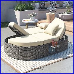 2Person Poolside Daybed Outdoor Sun Bed Patio Lawn Reclining Chaise Lounge Beige
