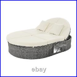 2Person Poolside Daybed Outdoor Sun Bed Patio Lawn Reclining Chaise Lounge Beige