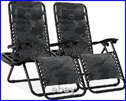 2 Adjustable Steel Mesh Lounge Chair Recliners WithPillows and Cup Holder Trays
