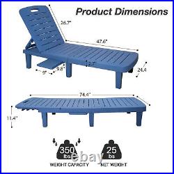2 PCS Outdoor Chaise Lounge Chair Pool Patio Reclining Sun Bed Beach Cup Holder
