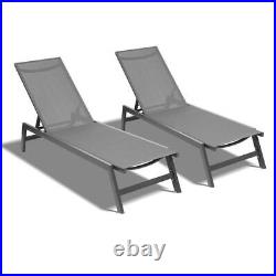 2 PCS Reclining Beach Sun Bed Patio Chaise Outdoor Chair Poolside Lawn Lounger