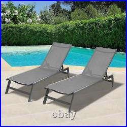 2 PCS Reclining Beach Sun Bed Patio Chaise Outdoor Chair Poolside Lawn Lounger