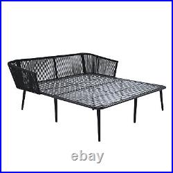 2 Person Outdoor Patio Daybed, Washable Cushions, Woven Nylon Rope Backrest