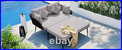 2 Person Outdoor Patio Daybed, Woven Nylon Rope Backrest -Washable Cushions
