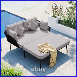 2-Person Outdoor Poolside Patio Balcony Woven Nylon Rope Daybed Lounge Sofa Gray
