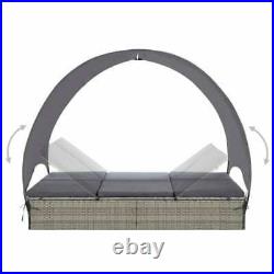 2-Person Outdoor Reclining Beach Sun Patio Chaise Chair Lounger Day Bed Grey NEW