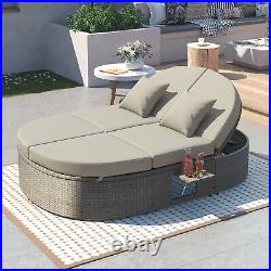 2-Person Poolside Daybed Outdoor Sun Bed Patio Lawn Reclining Chaise Lounge Gray