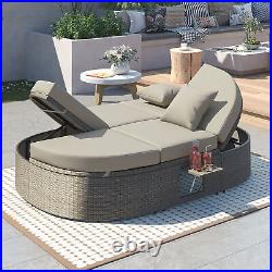 2-Person Poolside Daybed Outdoor Sun Bed Patio Lawn Reclining Chaise Lounge Gray