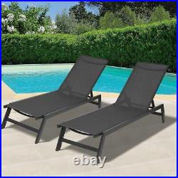 2 Pieces Adjustable Pool Chaise Lounge Chair Outdoor Patio Sun Bed Recliner Yard