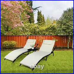 3Pcs Foldable Pool Side Rattan Chaise Lounge Chairs& Table Outdoor Patio Sun Bed