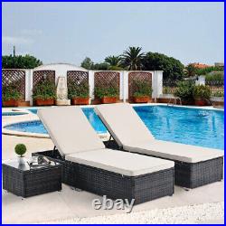 3Pcs Pool Side Chaise Lounge Chair &Table Outdoor Patio Sun Bed Rattan Furniture