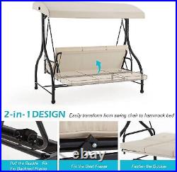 3-Person Patio Porch Swing Hammock Bench Lounge Chair Convertible Bed with Canopy