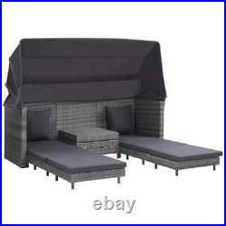 3-Seater Extendable Outdoor Garden Daybed Rattan Patio Sofa Bed With Canopy Black