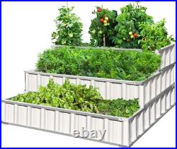 3 Tiers Raised Garden Bed Dismountable Frame Galvanized Steel Metal Patio Garden