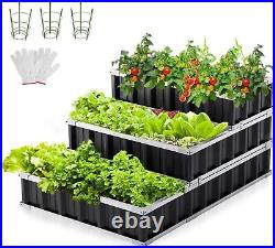 3 Tiers Raised Garden Bed Galvanized Outdoor Patio Garden Elevated Planter Box