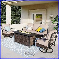 4Piece Oversized Patio Furniture Set with Fire Pit Table Outdoor Swivel Sofa Chair