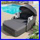 79.9 Double Rattan Chaise Lounger Outdoor Patio Sun Bed Recliner WithCushion Gray