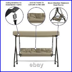 All-Weather Outdoor Patio Beige Converting Swing/Bed Canopy Hammock with Cushion