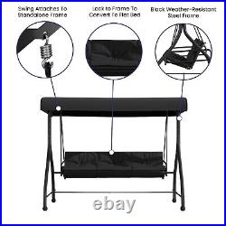 All-Weather Outdoor Patio Black Converting Swing/Bed Canopy Hammock with Cushion