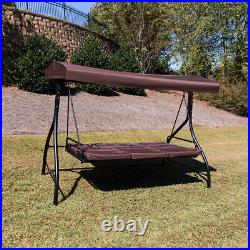 All-Weather Outdoor Patio Brown Converting Swing/Bed Canopy Hammock with Cushion