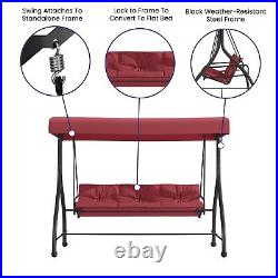 All-Weather Outdoor Patio Maroon Converting Swing/Bed Canopy Hammock with Cushion