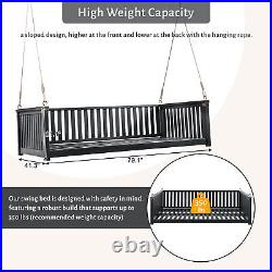 Black Patio Minimalist Twin Size Garden Swing Bed Wood Porch Swing with Ropes
