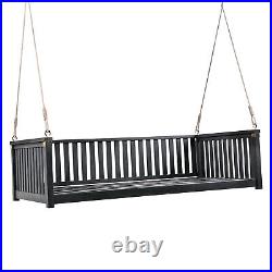 Black Patio Minimalist Twin Size Garden Swing Bed Wood Porch Swing with Ropes