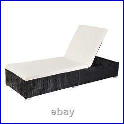 Black Rattan Outdoor Pool Bed Chaise Lounge Patio Furniture