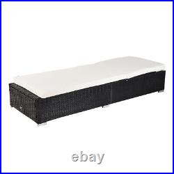 Black Rattan Outdoor Pool Bed Chaise for Leisure Patio Garden Deck