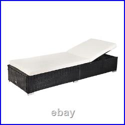 Black Rattan Outdoor Pool Bed Chaise for Leisure Patio Garden Deck