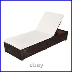 Brown Rattan Pool Bed Chaise Outdoor Patio Furniture Lounge Chair
