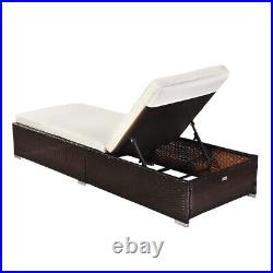 Brown Rattan Pool Bed Chaise Outdoor Patio Furniture Single Sheet Design