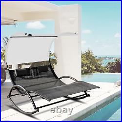 CLARFEY Double Rocking Chaise Sun Lounge Bed Chair Sunbed Patio Canopy Rocker