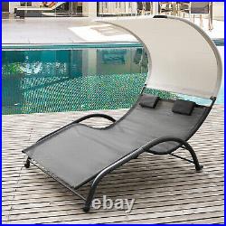 CLARFEY Patio Double Chaise Lounge Hammock Bed Pool Sun Lounger Canopy
