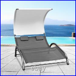 CLARFEY Patio Double Chaise Lounge Hammock Bed Pool Sun Lounger Canopy