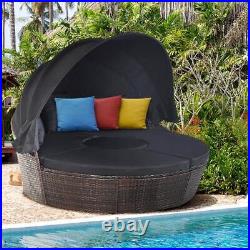 Costway Outdoor Patio Day Bed 73 Weatherproof Rattan Wicker + Black Cushions
