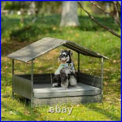 Dog Bed Pet Enclosures Outdoor Patio Furniture Wicker With Canopy and Pad