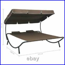 Double Outdoor Patio Lounge Bed With Canopy+Pillows Garden Chair Sun Day Bed Brown