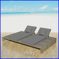 Double Pool Chaise Porch Lounge Chair Outdoor Patio Sun Bed Recliner +Cushion US