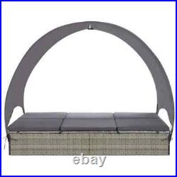 Double Pool Rattan Chaise Lounge Chair Cushioned Outdoor Patio Sun Bed With Canopy
