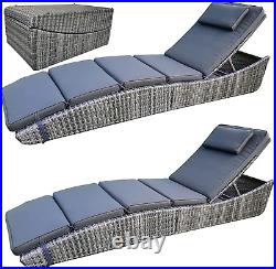 Foldable Outdoor Chaise Pool Lounge Chair Folding Wicker Rattan Sun Bed Patio Co