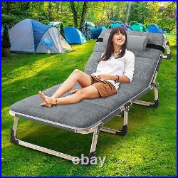 Folding Camping Cot for Adults Bed Reclining Folding Patio Lounge Chair withPillow