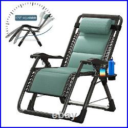 Folding Zero Gravity Reclining Lounge Chair Outdoor Beach Patio WithUtility Tray